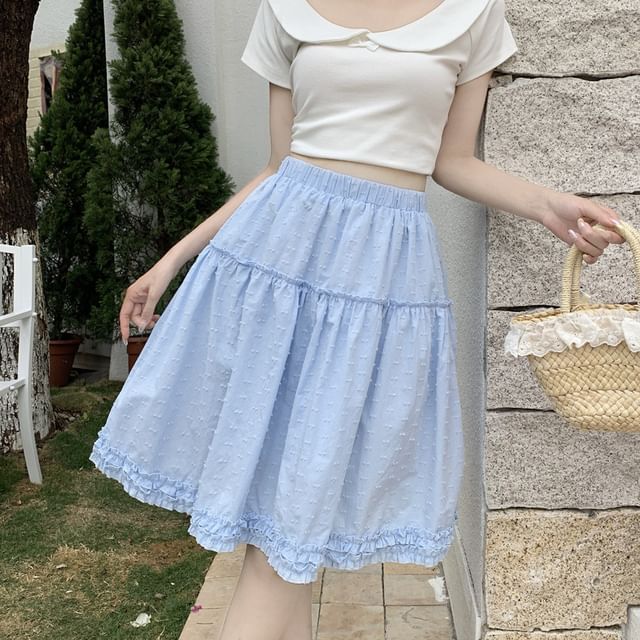 High Waist Plain Frill Trim A-Line Skirt