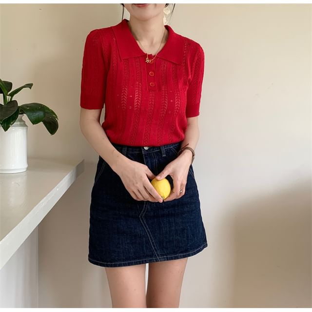 Plain Knit Polo Shirt -