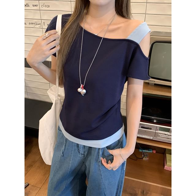 Color-Block Mock Two-Piece Fitted T-Shirt