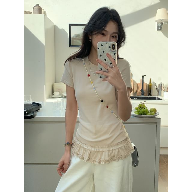 Ruffled Hem Round Neck Tee -