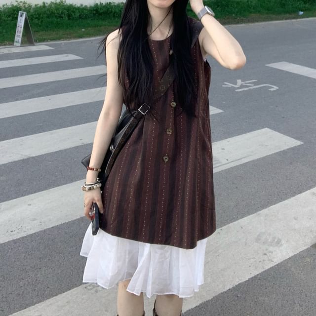 Striped Crew-Neck Sleeveless Tunic
