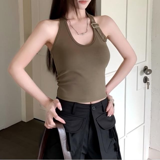 Buckled Halter Crop Top in Solid Color
