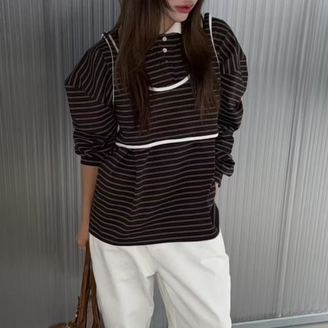 Striped Polo Shirt and Crop Tank Two-Piece Set
