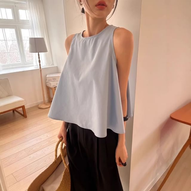 Solid Crew-Neck Sleeveless Crop Tank