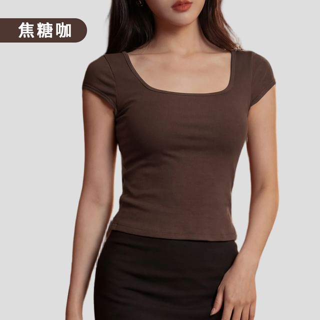 Lace Panel Scoop Neck Tee -