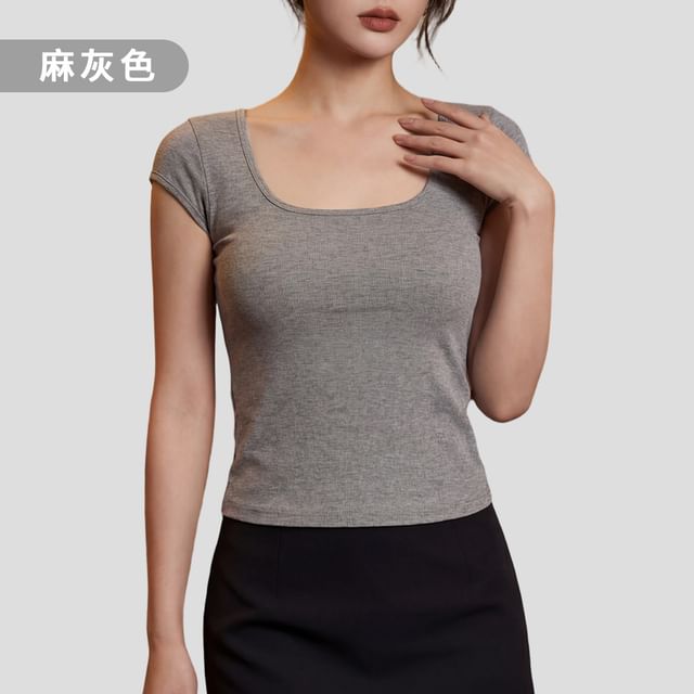 Lace Panel Scoop Neck Tee -