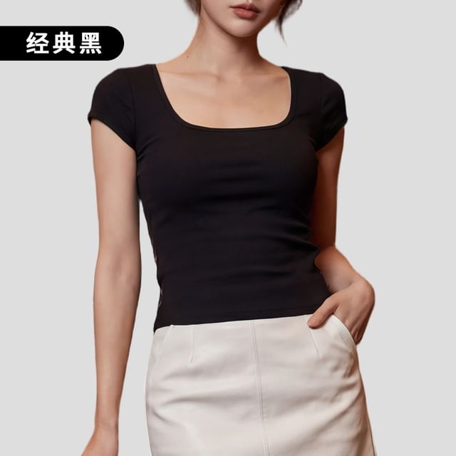 Lace Panel Scoop Neck Tee -