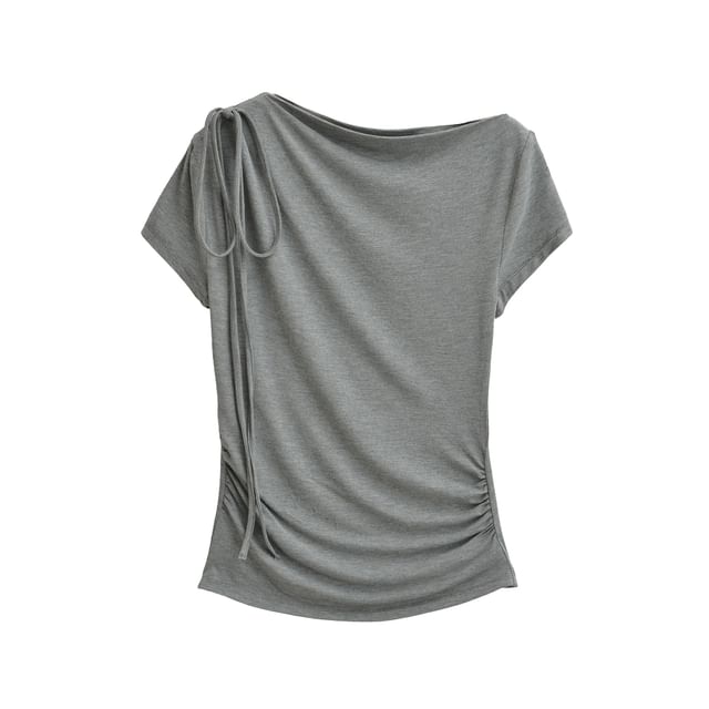 Off-Shoulder Ruched Short Sleeve Tee -
