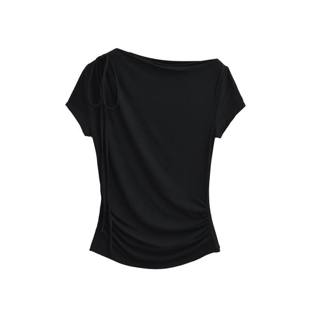 Off-Shoulder Ruched Short Sleeve Tee -