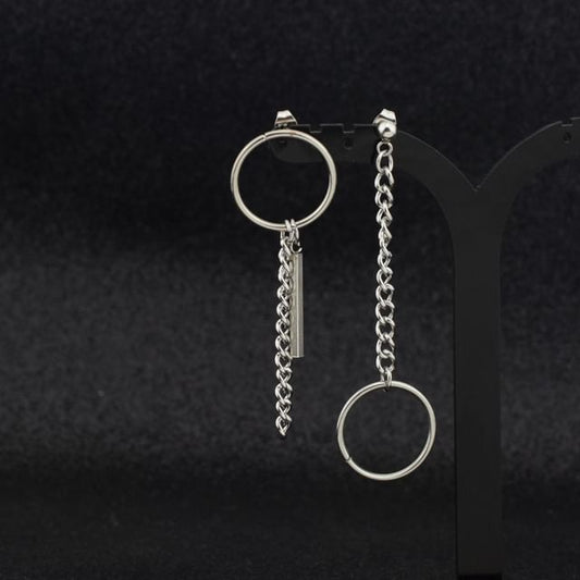 Hoop Chain Asymmetrical Alloy Dangle Earring / Ear Cuff