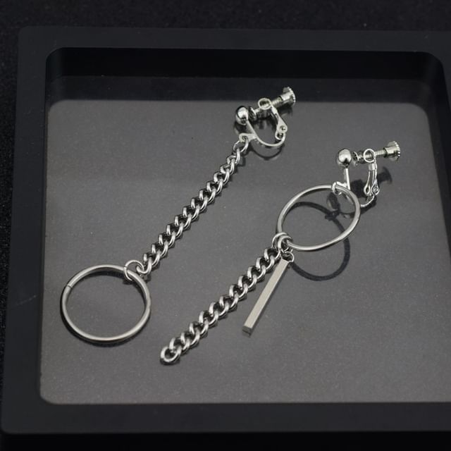 Hoop Chain Asymmetrical Alloy Dangle Earring / Ear Cuff