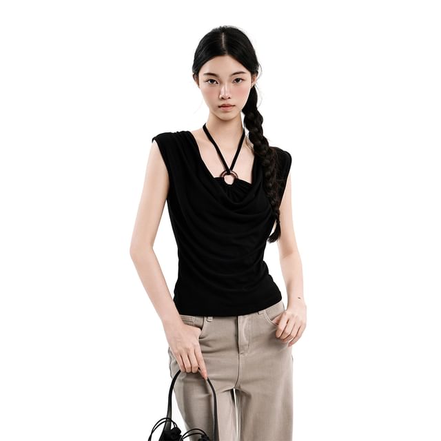 Cap Sleeve Halter Cowl Neck Top