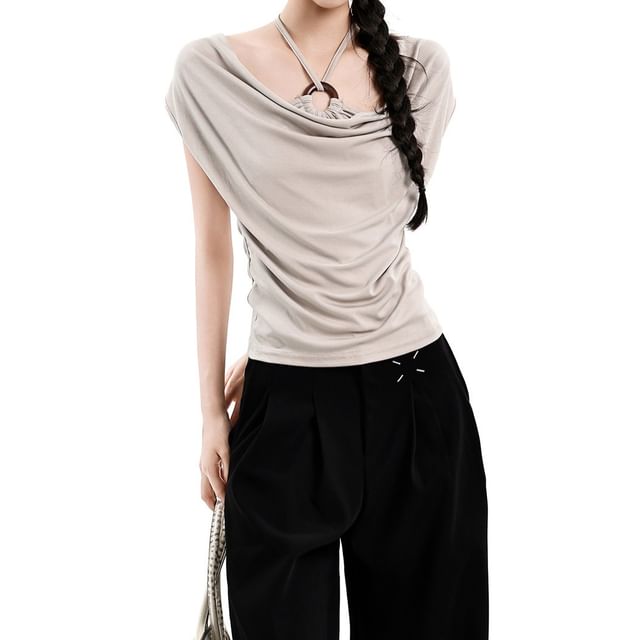 Cap Sleeve Halter Cowl Neck Top