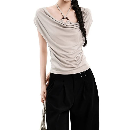 Cap Sleeve Halter Cowl Neck Top