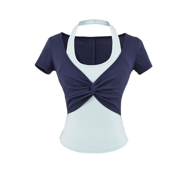 Short Sleeve Halter Neck Two Piece Twisted Tee