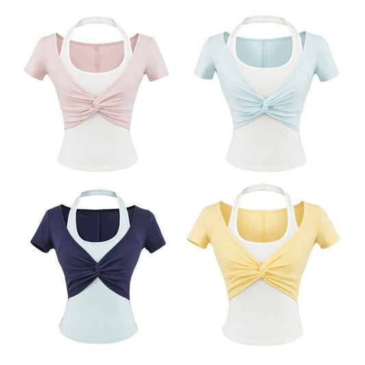 Short Sleeve Halter Neck Two Piece Twisted Tee