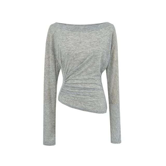 Boat Neck Ruched T-Shirt Long Sleeve
