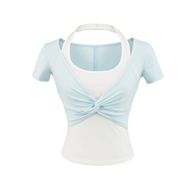 Short Sleeve Halter Neck Two Piece Twisted Tee