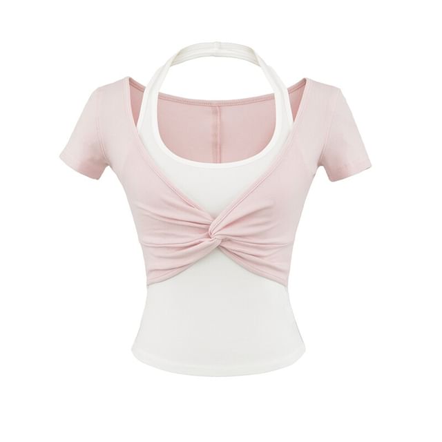Short Sleeve Halter Neck Two Piece Twisted Tee