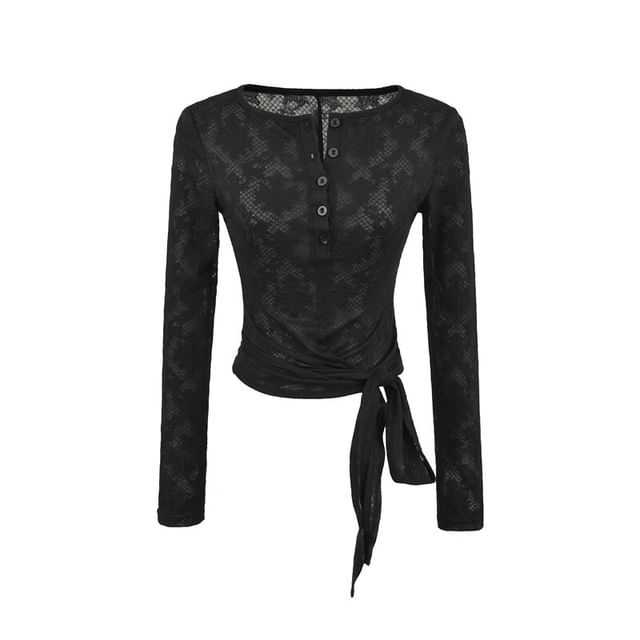 Long Sleeve Boat Neck Lace Waist Top