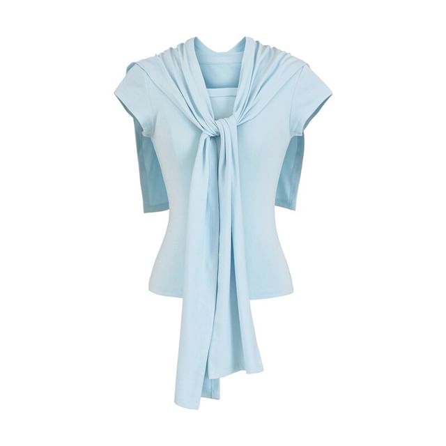Round Neck T-Shirt & Scarf Set Short Sleeve