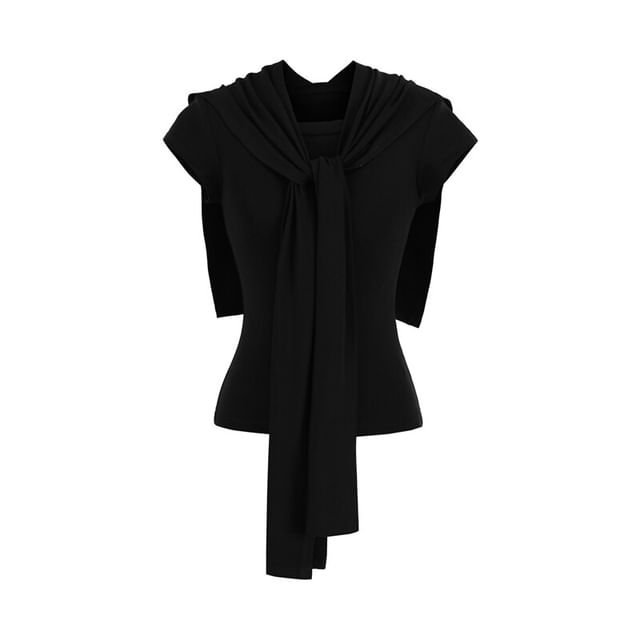 Round Neck T-Shirt & Scarf Set Short Sleeve