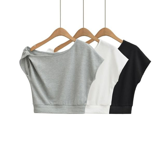 Off Shoulder Asymmetrical T-Shirt Short Sleeve