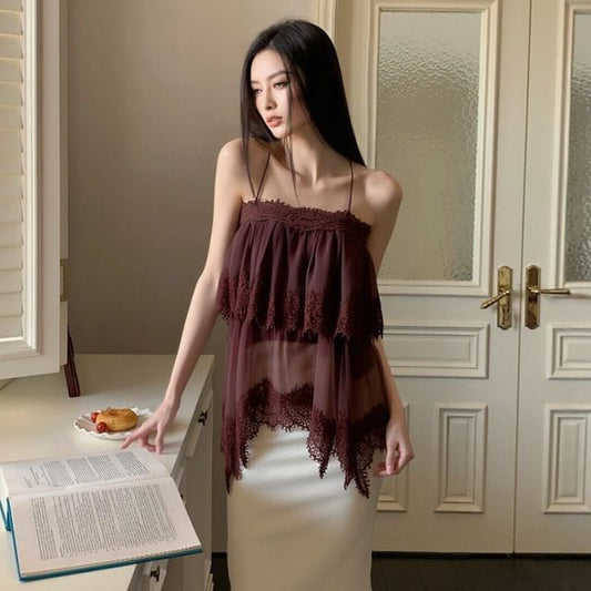 Mesh Panel Lace Camisole Top