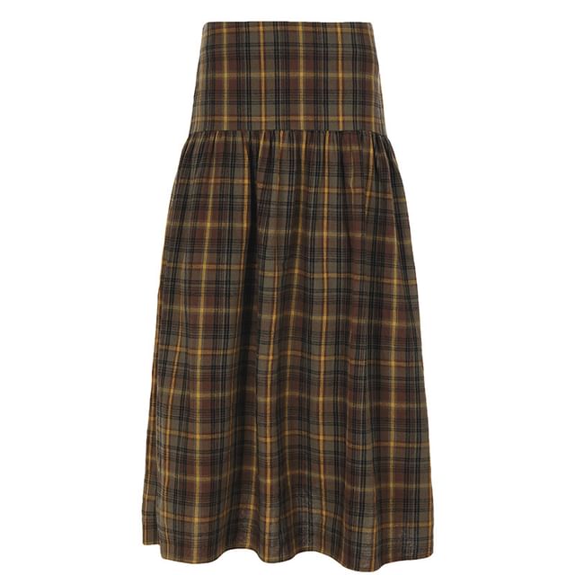 Low Waist Plaid Maxi A-Line Skirt