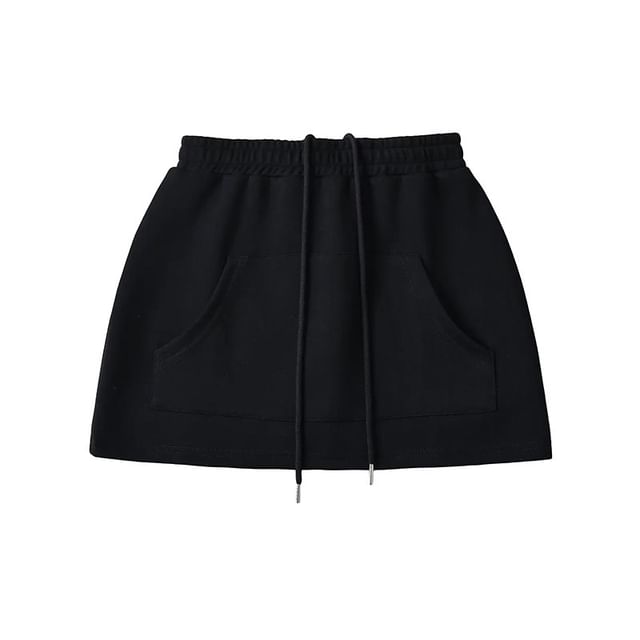Drawstring Waist Plain Mini Pencil Skirt