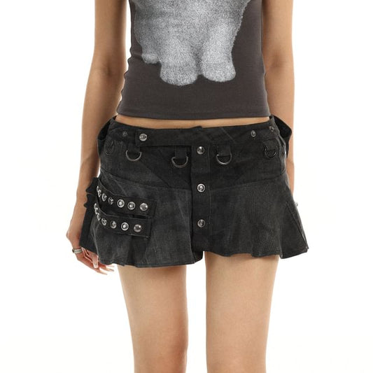 Mid Rise Plain Button Detail Mini A-Line Skirt