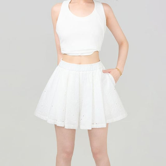Elbow Sleeve Off Shoulder Top & Mini Pleated Skort