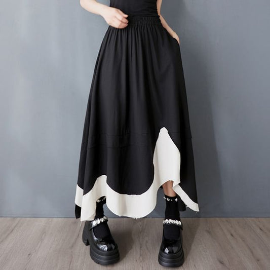Elastic Waist Asymmetrical Maxi A-Line Skirt