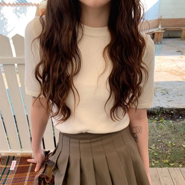 Crew Neck Knit Short Sleeve Blouse