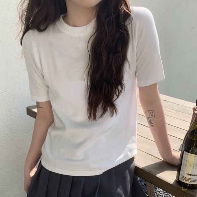 Crew Neck Knit Short Sleeve Blouse