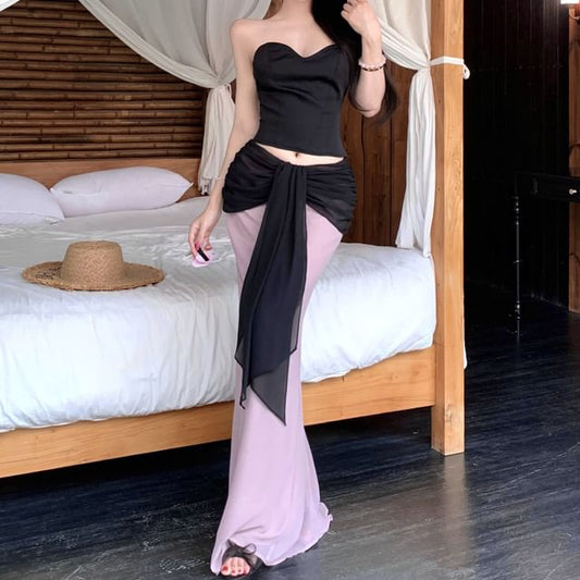 Sweetheart Neckline Crop Tube & Mermaid Skirt Set