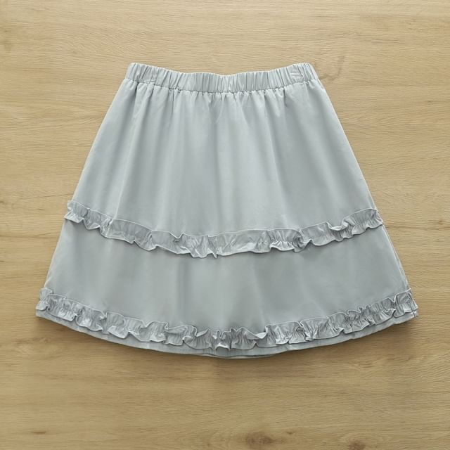 Low Waist Frill Trim Plain Mini A-Line Skirt