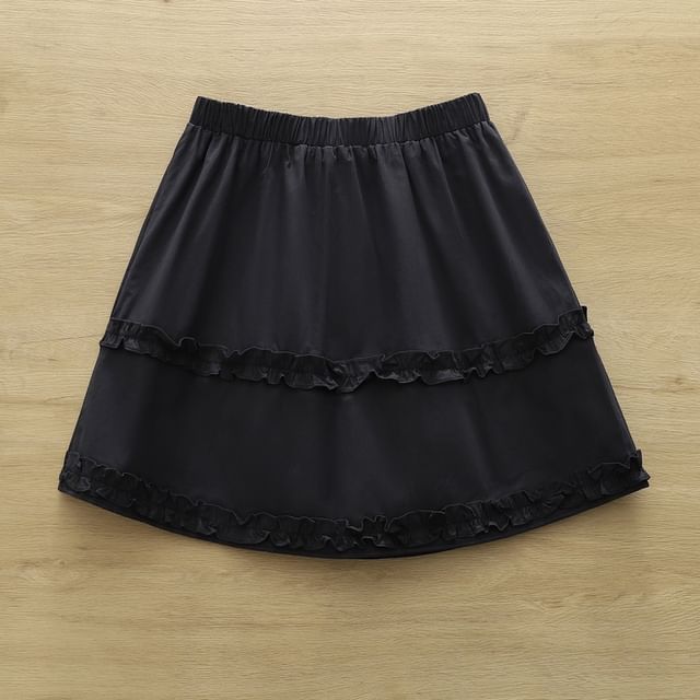 Low Waist Frill Trim Plain Mini A-Line Skirt