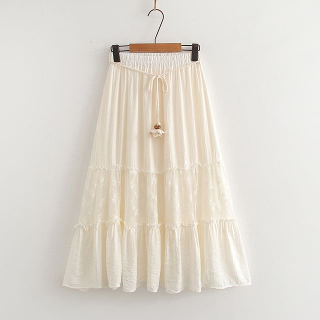 High Waist Lace Panel Maxi A-Line Skirt
