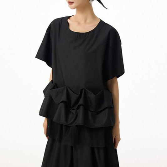 Short Sleeve Round Neck Ruffle Top