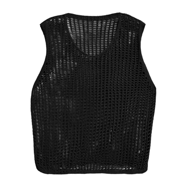 Sleeveless Round Neck Open Knit Top