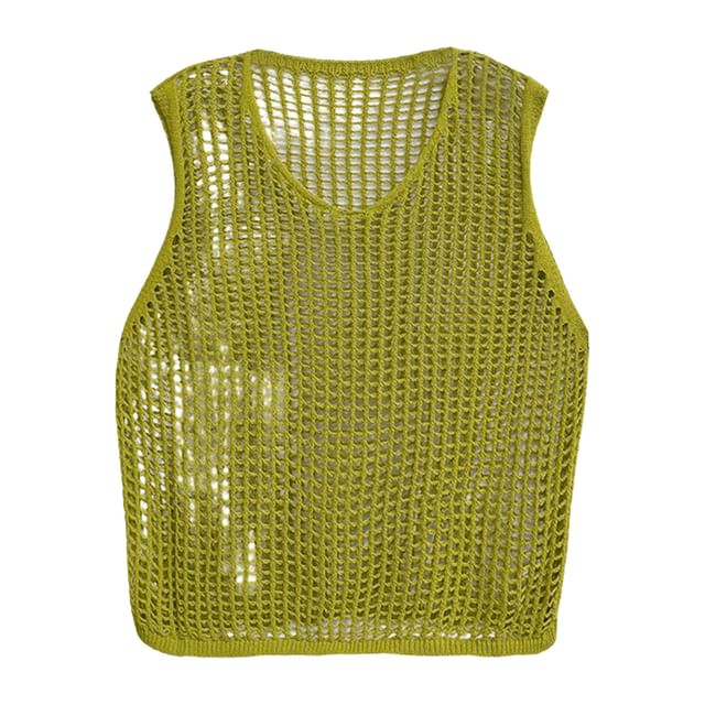Sleeveless Round Neck Open Knit Top