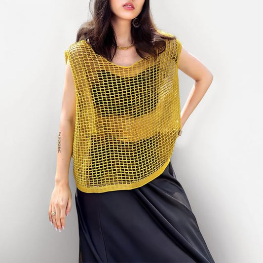 Sleeveless Round Neck Open Knit Top