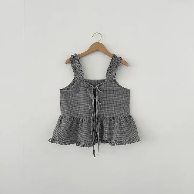 Sleeveless Square Neck Tie Front Ruffle Camisole Top