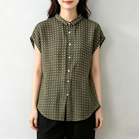 Sleeveless Collared Dotted Button Up Shirt
