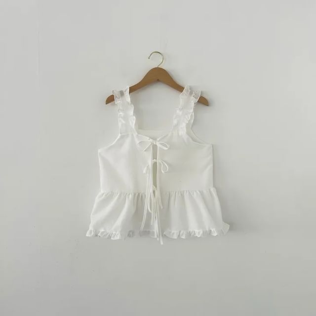 Sleeveless Square Neck Tie Front Ruffle Camisole Top
