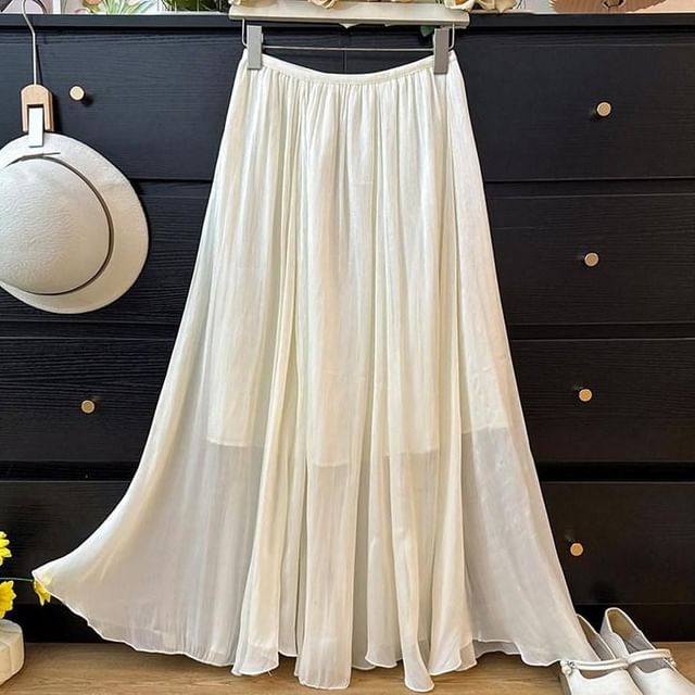 High Waist Plain Sheer Maxi A-Line Skirt