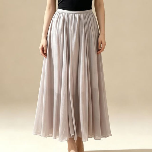 High Waist Plain Sheer Maxi A-Line Skirt