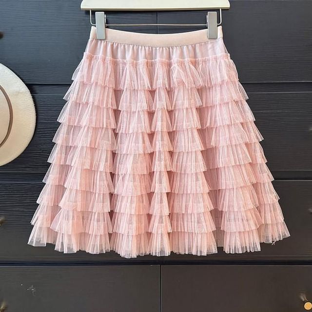 Mid Waist Sheer Mini Tiered Skirt