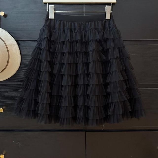 Mid Waist Sheer Mini Tiered Skirt